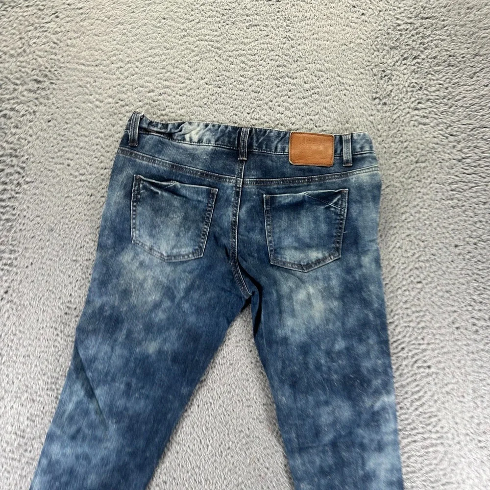 Jeep Legendary Jeans Men 30x28 Blue Denim Tapered Faded Biker Stretch Patchwork‎